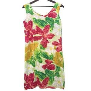 VTG JAMS WORLD "Orchadia" Floral Print Sleeveless Sheath Dress Hawaii Colorful M
